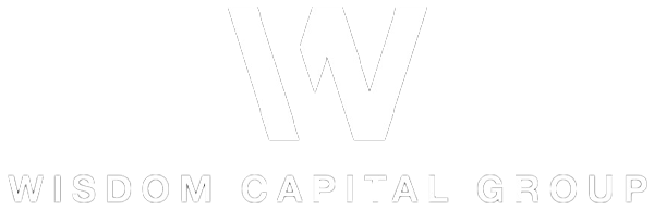 Large, bold letter W centered above the words WISDOM CAPITAL GROUP in spaced, uppercase letters, all in a minimalist style with a light background.